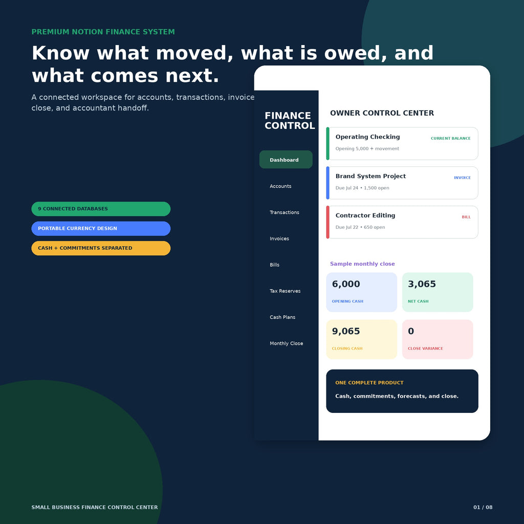 Small Business Finance & Cash Flow Control Center - Premium Notion Template