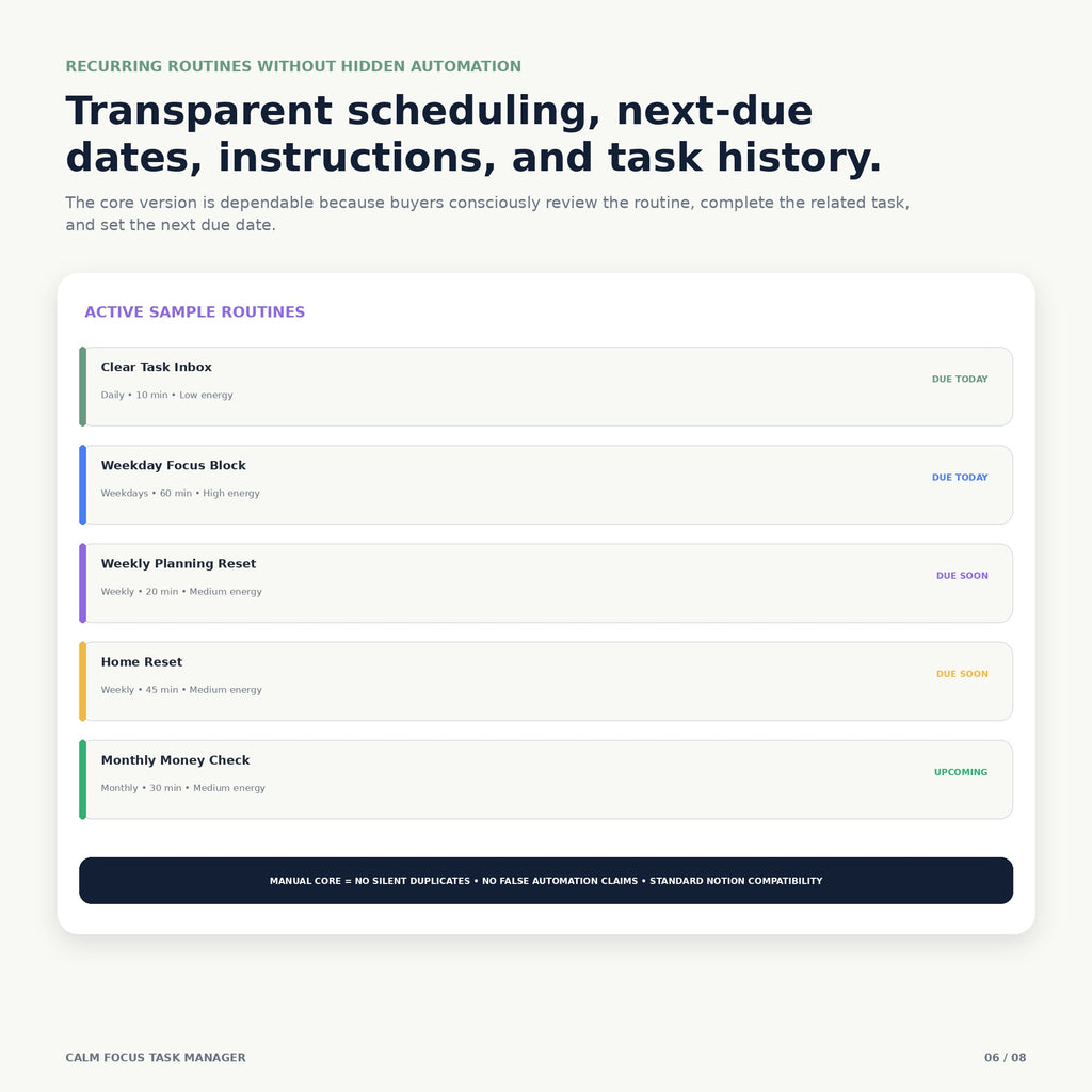 Calm Focus Task Manager - Premium Notion Template
