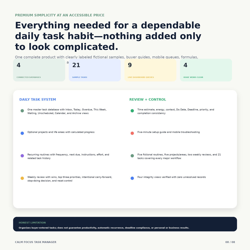 Calm Focus Task Manager - Premium Notion Template