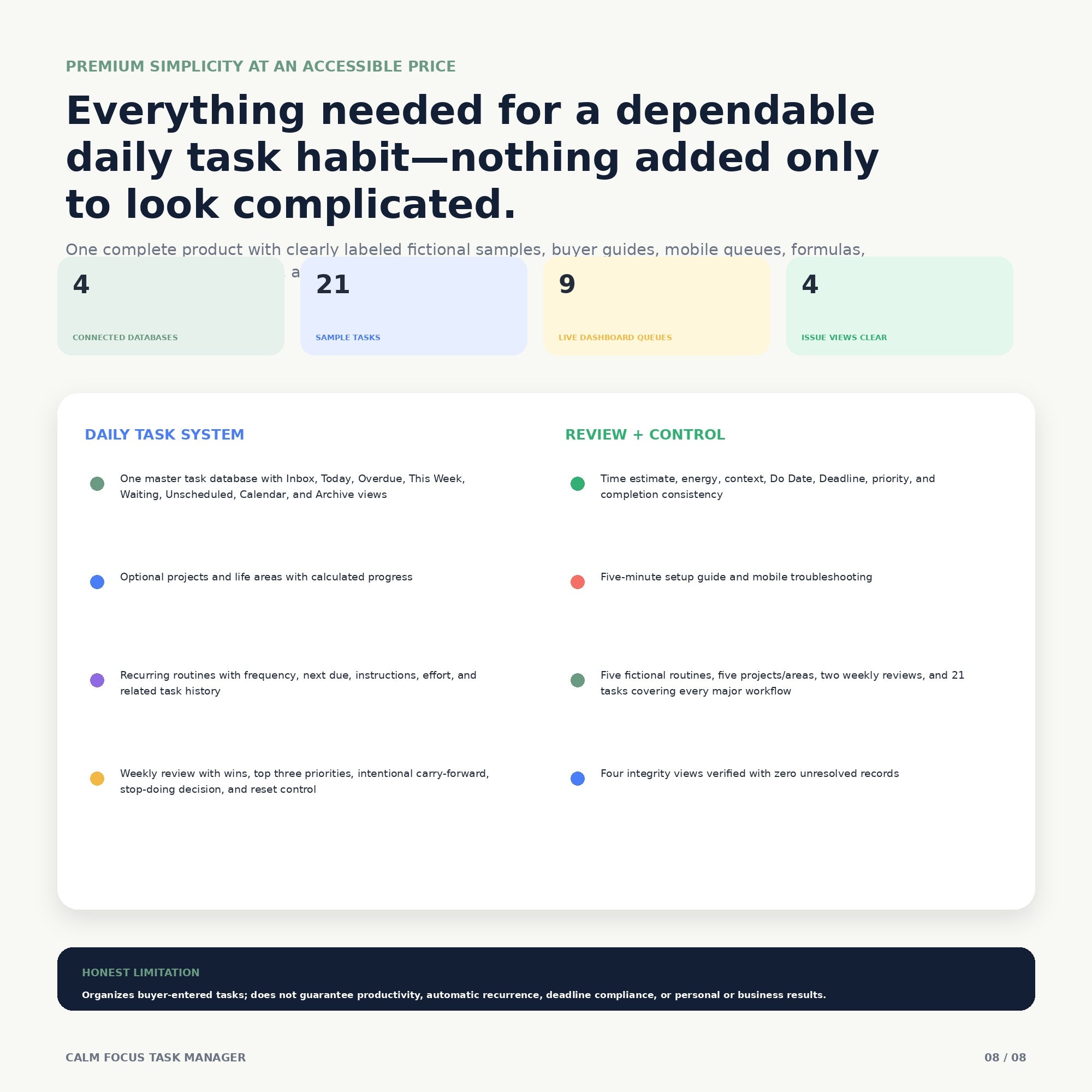 Calm Focus Task Manager - Premium Notion Template